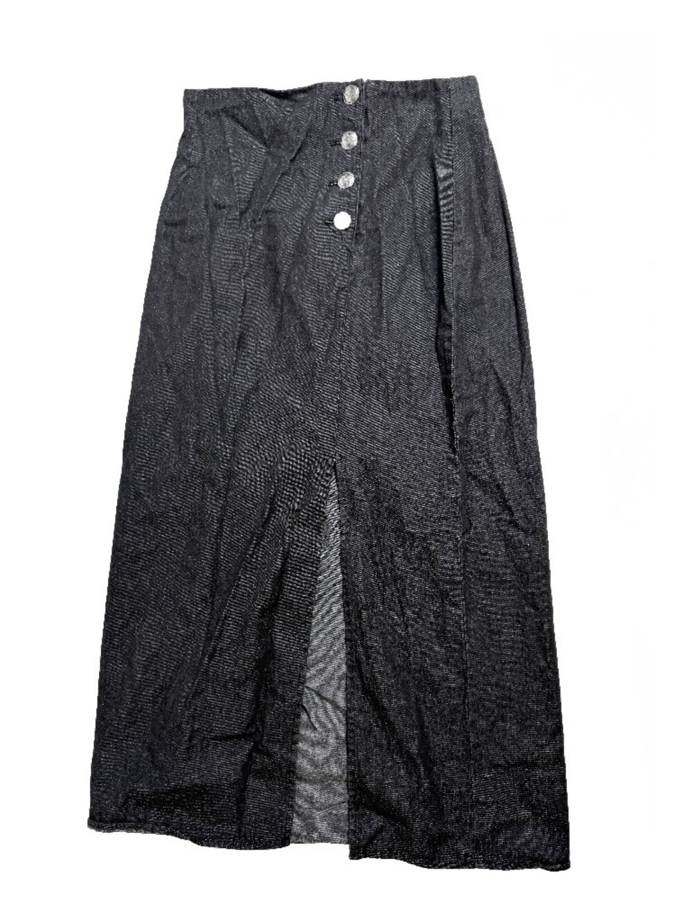 Vintage Robellas of Texas Black Cotton Denim Southwestern Pencil Midi Skirt
